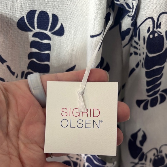 Sigrid Olsen women’s linen blend lobster print top vacation Lagenlook beach - Picture 3 of 7